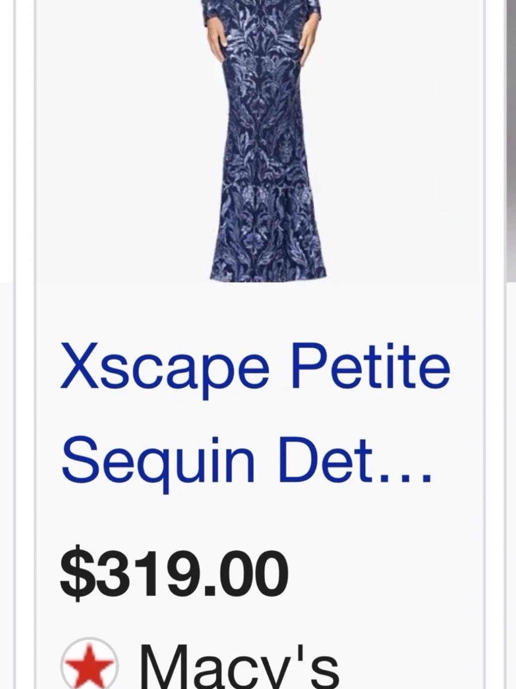 Xscape Navy Blue Sequin Embellished Petite Gown